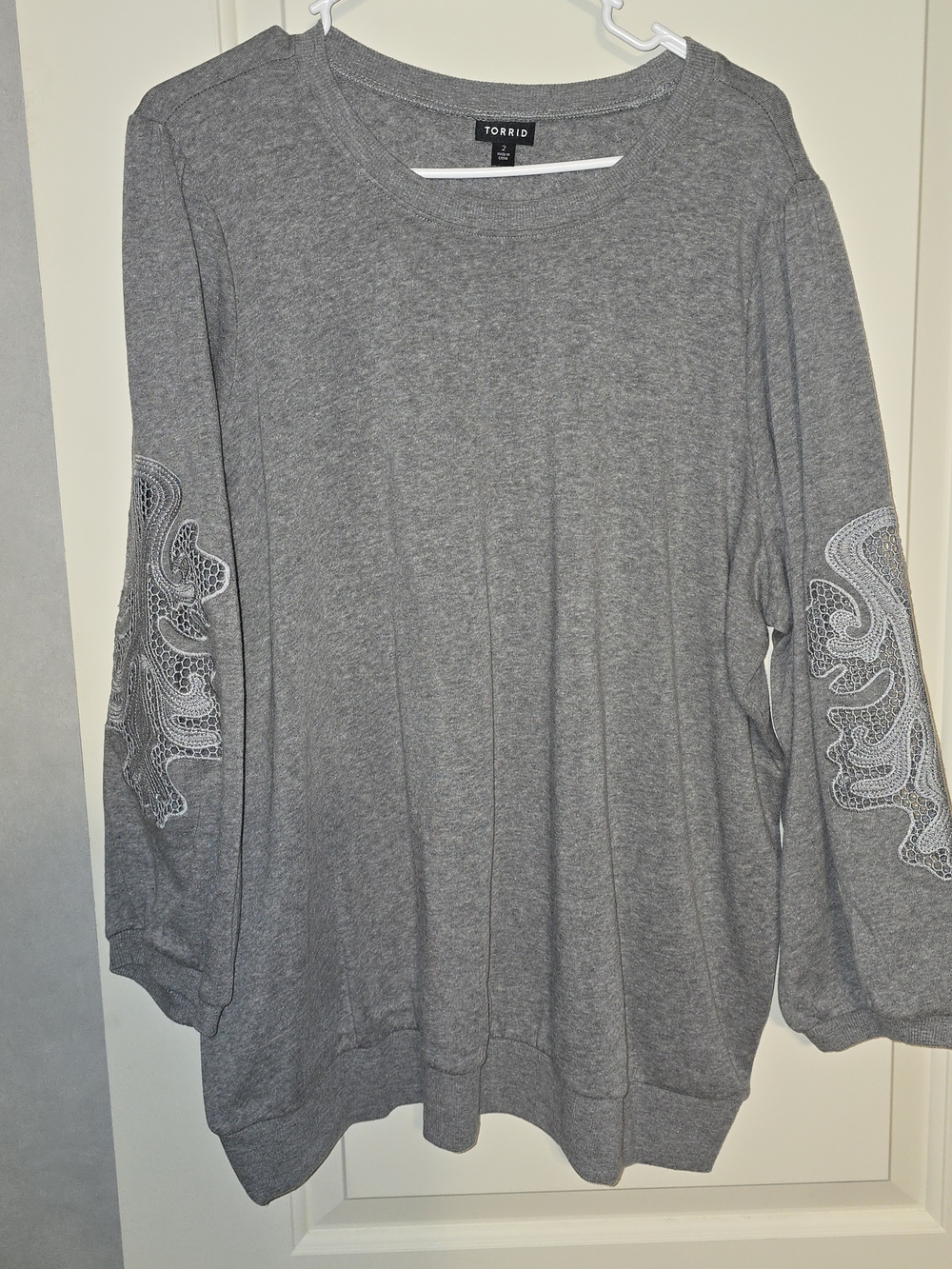 torrid Heather Gray Embroidered Sleeve Pullover